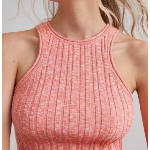 ANTHROPOLOGIE Shirt Womens XS Orange Pink High Neck Knitted Tank Ribbed Racer - Picture 2 of 12